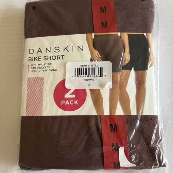 Danskin Womens Bike Shorts 2-Pack High Waist Side Pockets Moisture-Wicking,Brown - Picture 1 of 3